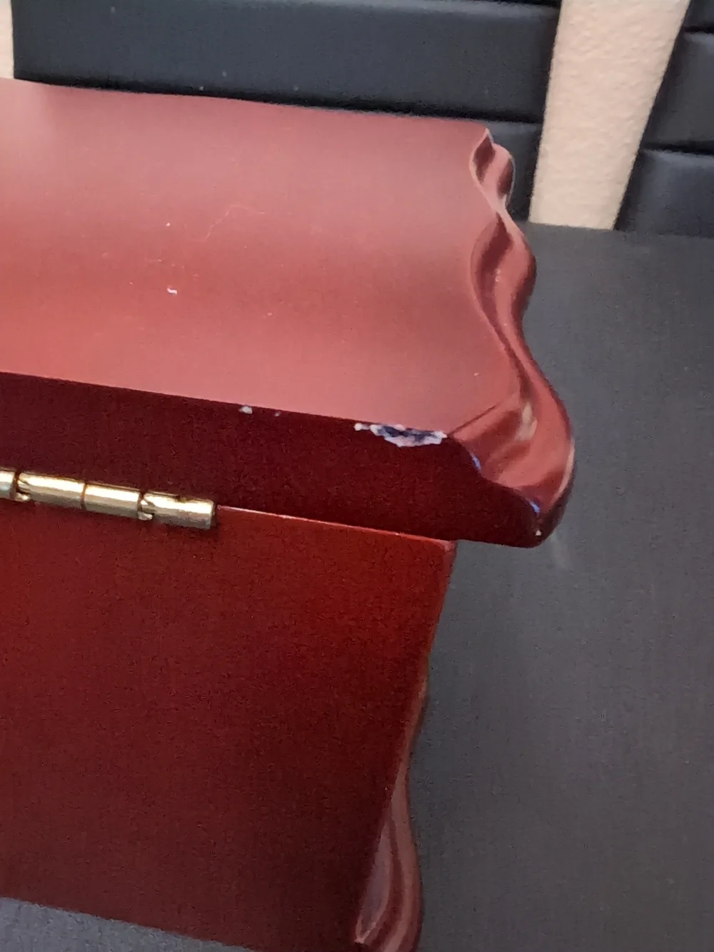 Wooden Jewelry Box with Brass Handles - Red